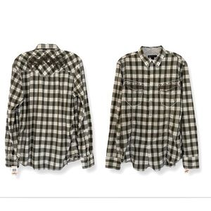 INC International Concepts Men’s Plaid Silver Metallic Snap Western Shirt Size S